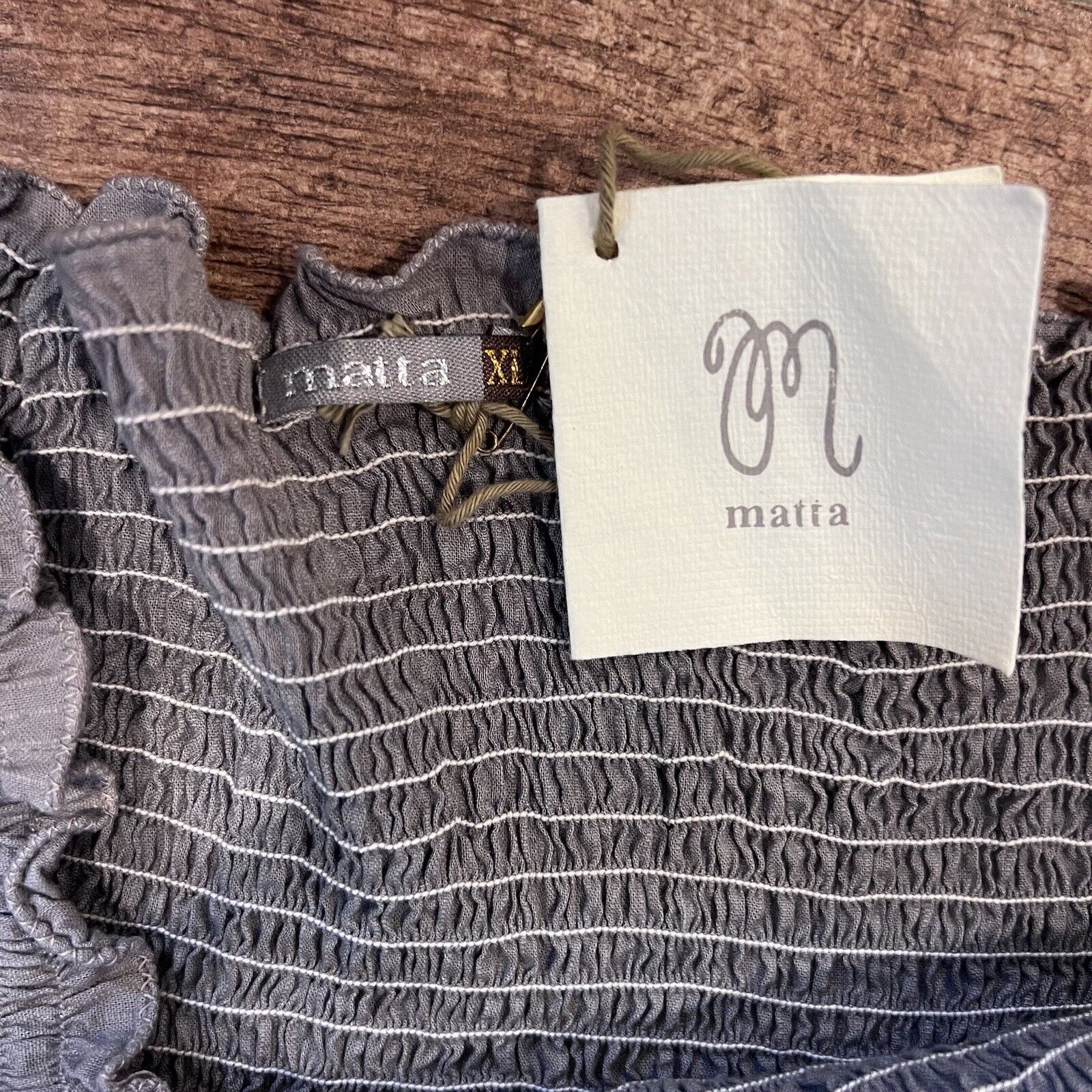 Matta Dress Halter Strapless Gray Cotton Smocked Midi Pull On Nwt — image 4 of 5